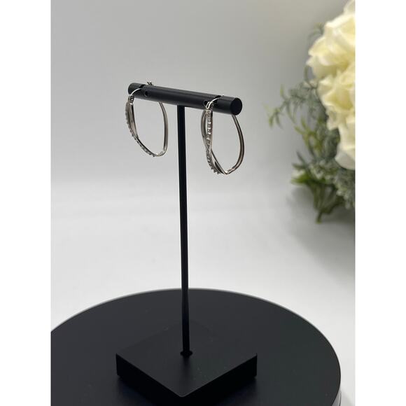 SLC Designer Sterling Sterling 925 Twisted Pave Diamond Elegant Hoop Earrings - Picture 4 of 10